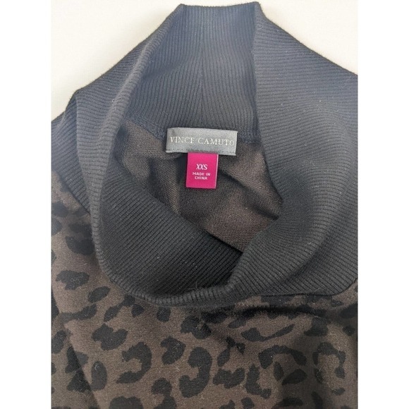 Vince Camuto Mock Neck Sweatshirt Brown Black Leopard Print Sz XXS Long Sleeve - Picture 5 of 9